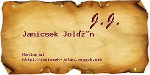Janicsek Jolán névjegykártya